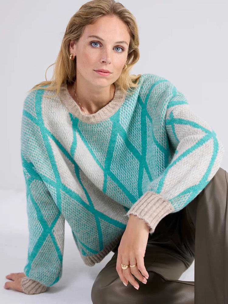 Summum Argyle Boxy Jumper Peacock