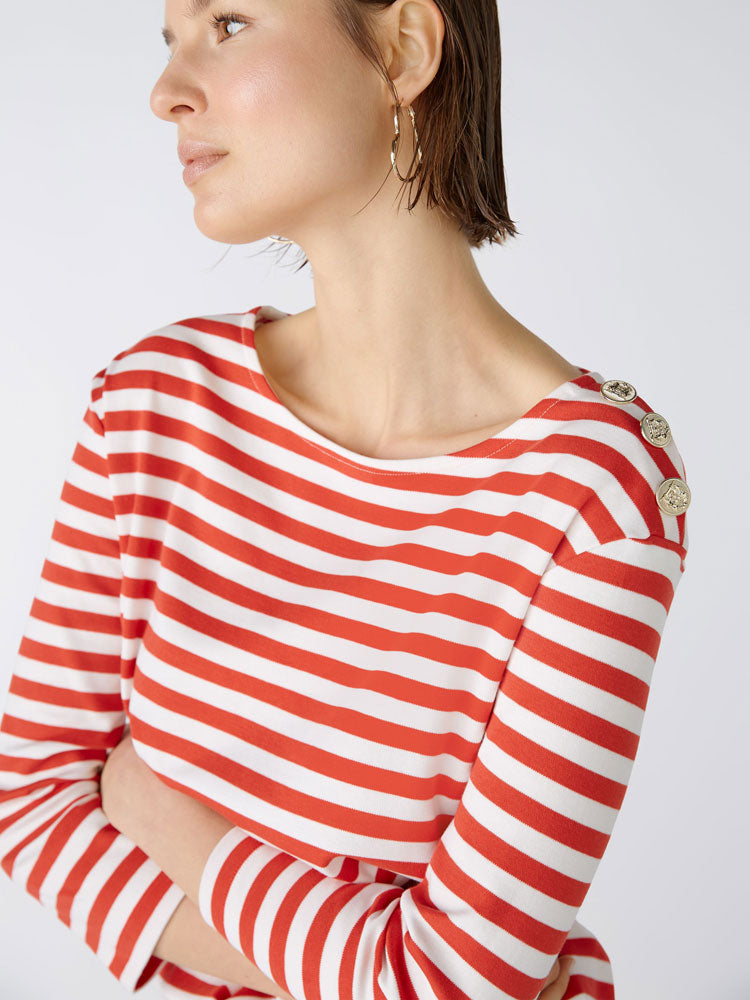 Oui Striped Long Sleeve T-Shirt Red &amp; White