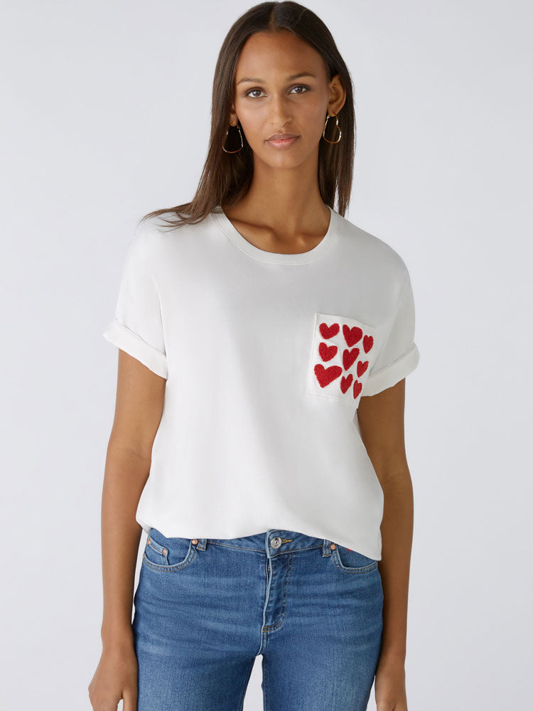 Oui Embroidered Pocket T-Shirt Cloud Dancer