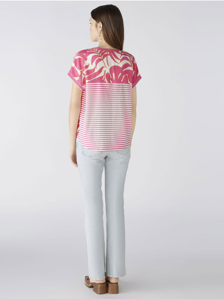 Oui Blouse Shirt Pink &amp; White