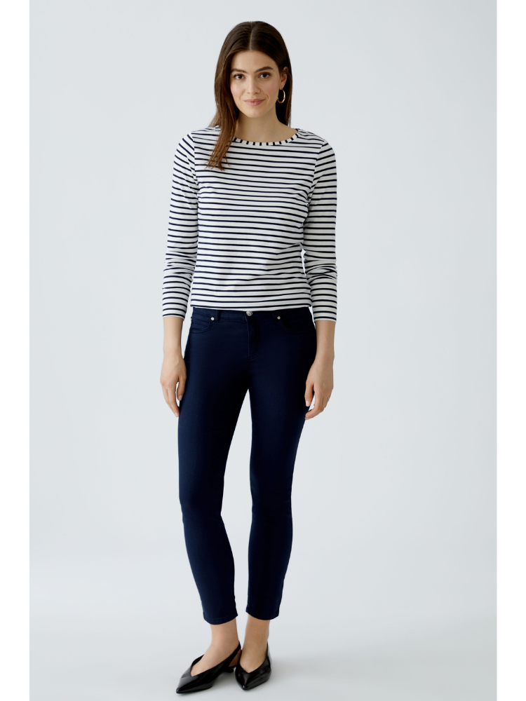 Oui Striped Long Sleeve Top White &amp; Navy