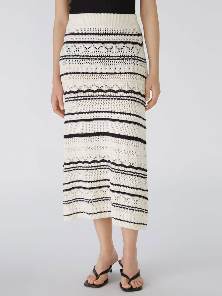 Oui Knitted Midi Skirt Off White &amp; Black