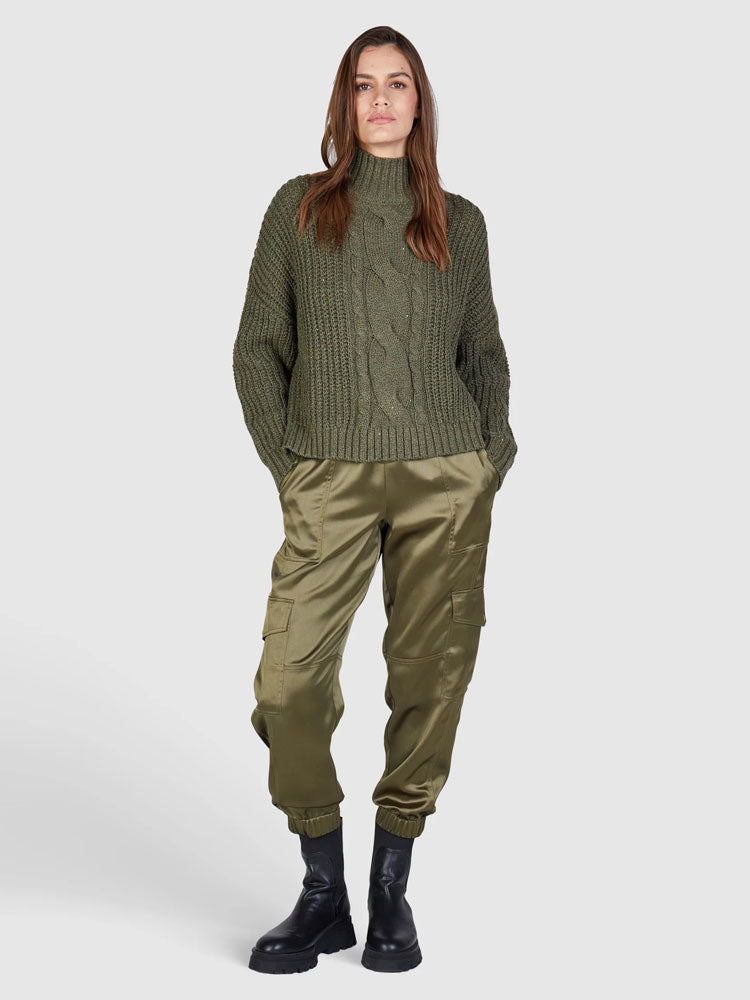 Marc Aurel Cable Knit Jumper with Sequins Khaki