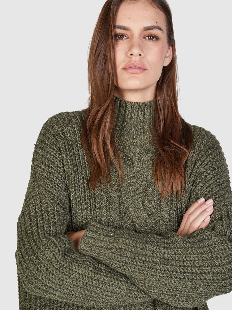 Marc Aurel Cable Knit Jumper with Sequins Khaki