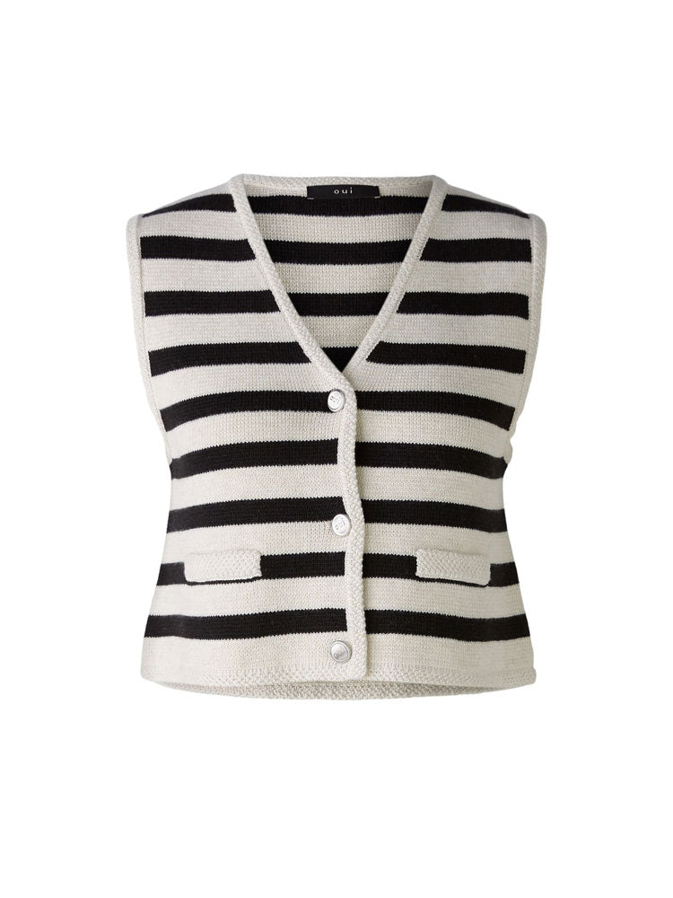 Oui Striped Waistcoat Cream