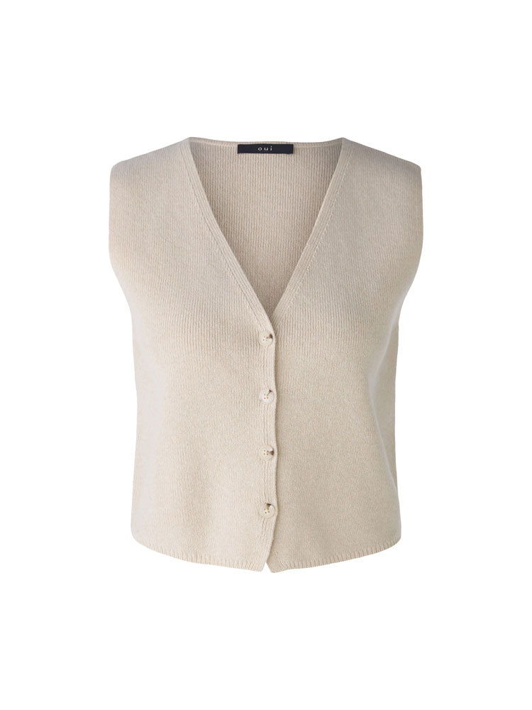 Oui Knitted Waistcoat Light Beige Melange