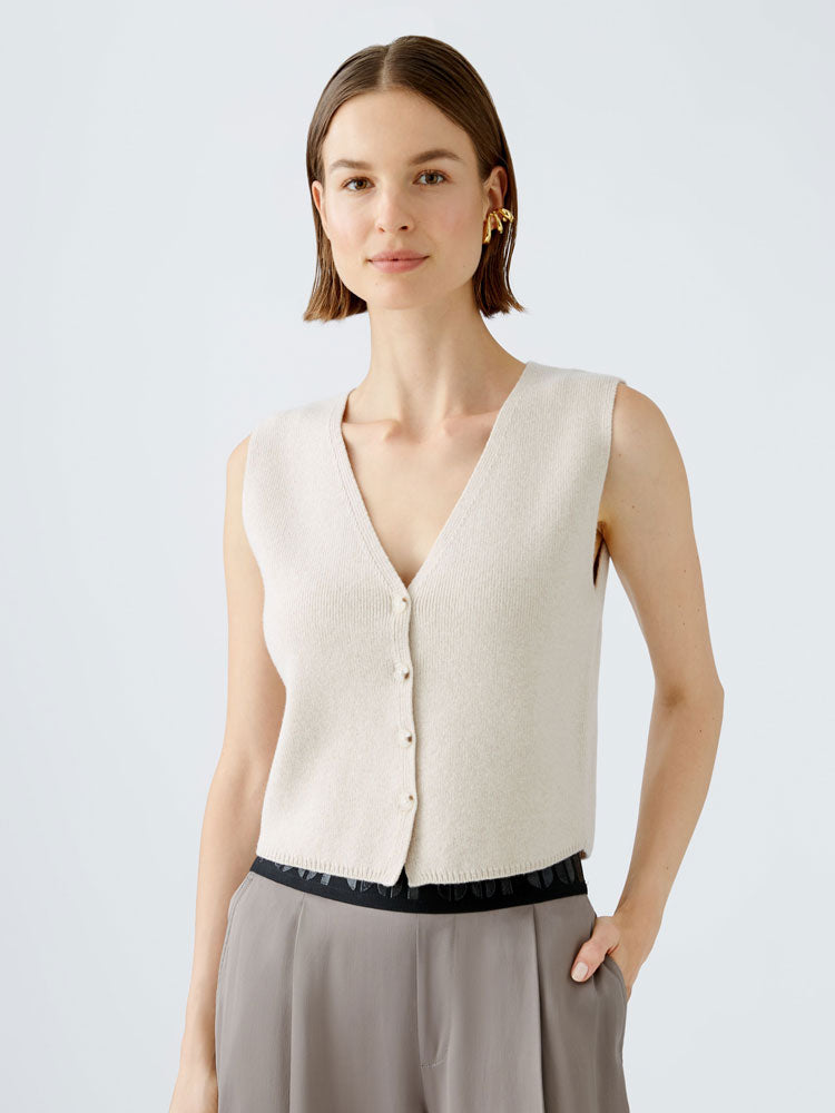 Oui Knitted Waistcoat Light Beige Melange