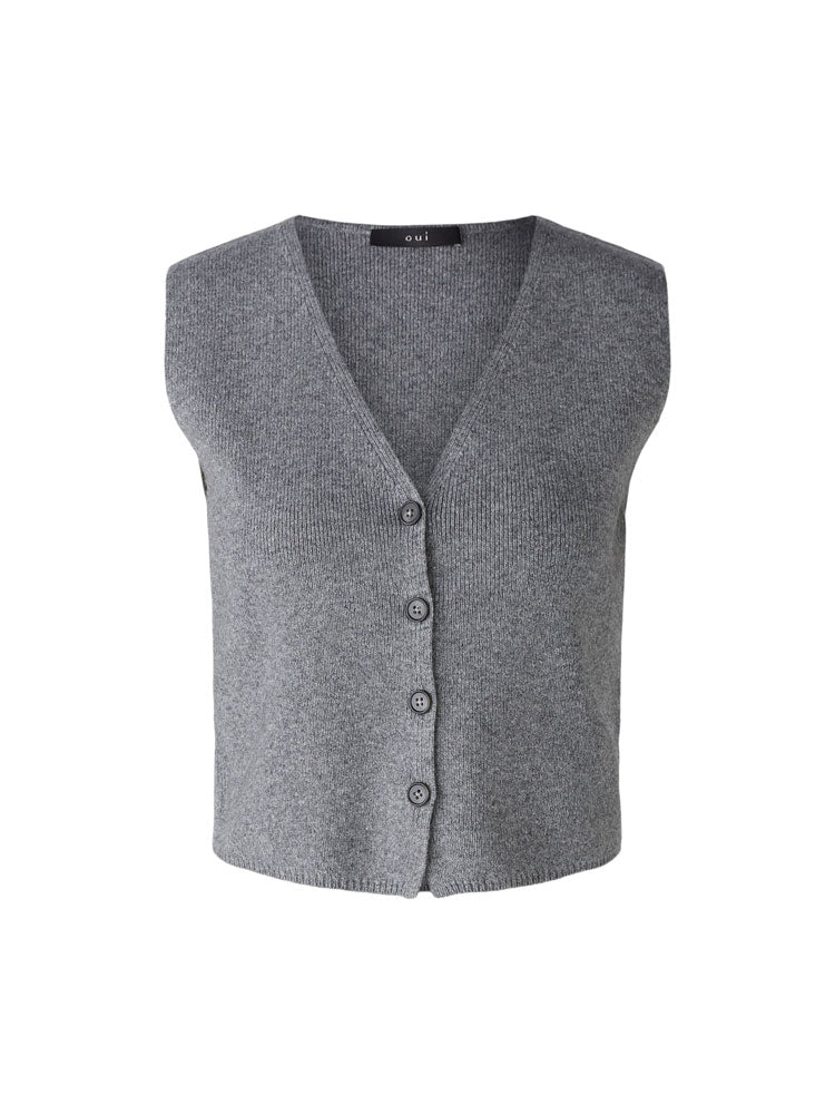 Oui Knitted Waistcoat Grey