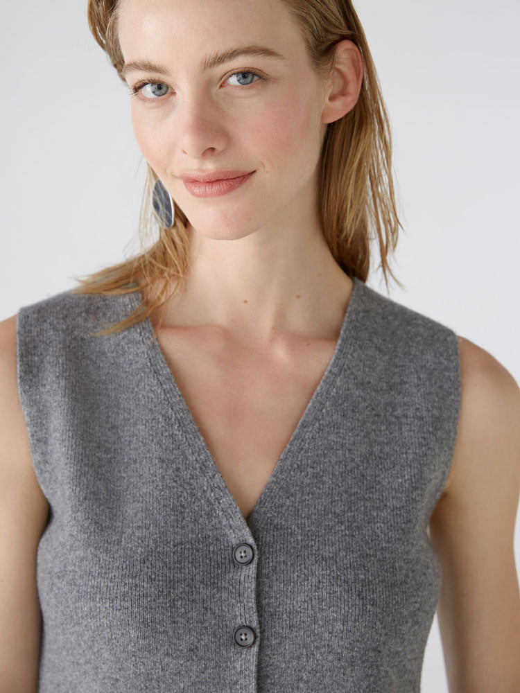 Oui Knitted Waistcoat Grey