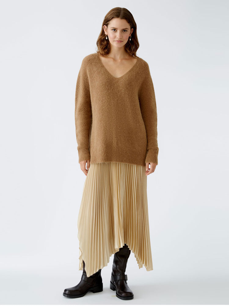 Oui Pleated Midi Skirt Light Stone