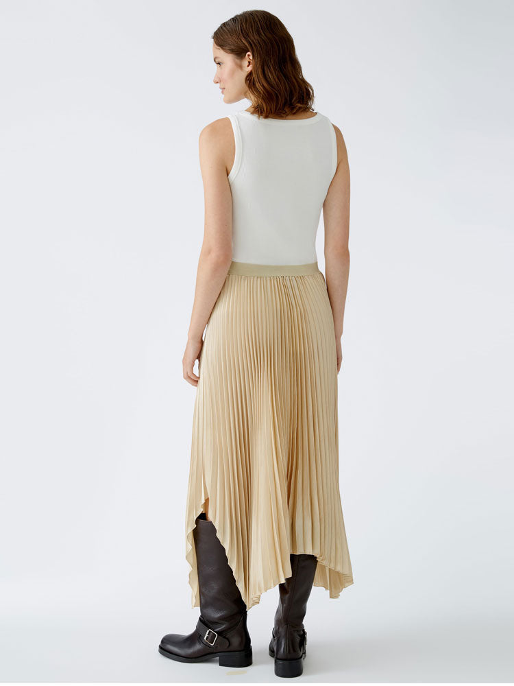 Oui Pleated Midi Skirt Light Stone