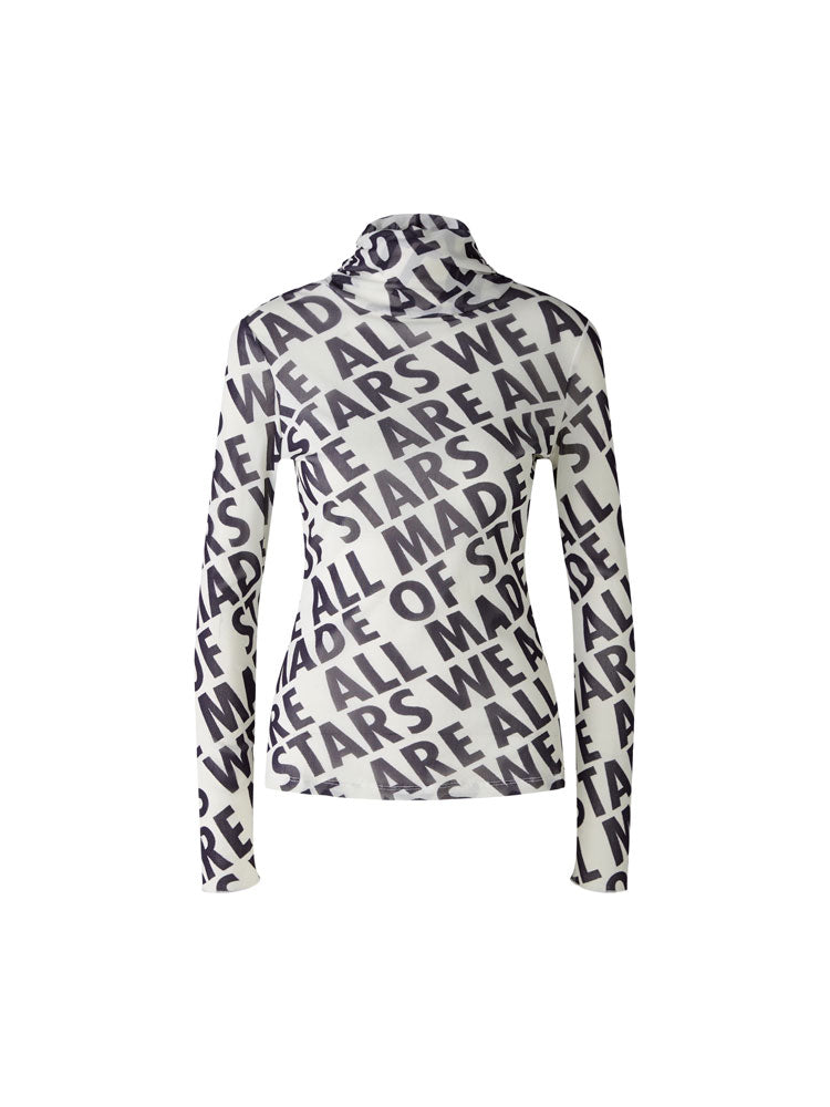 Oui Slogan Turtleneck Top White &amp; Black