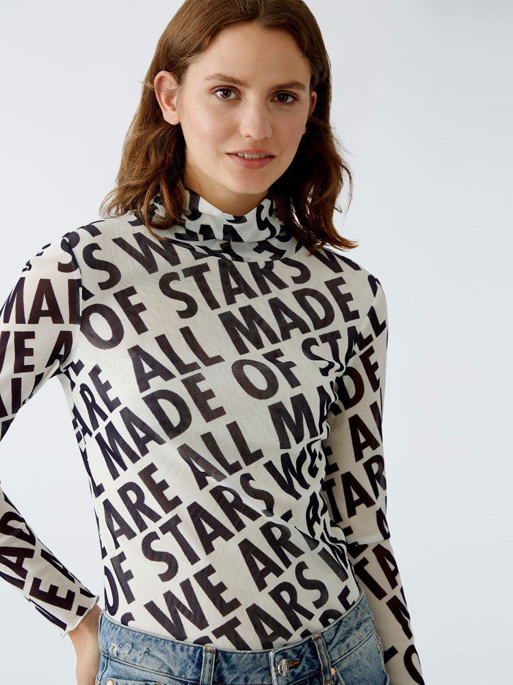 Oui Slogan Turtleneck Top White &amp; Black