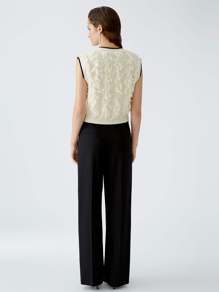 Oui Textured Waistcoat Off White &amp; Black