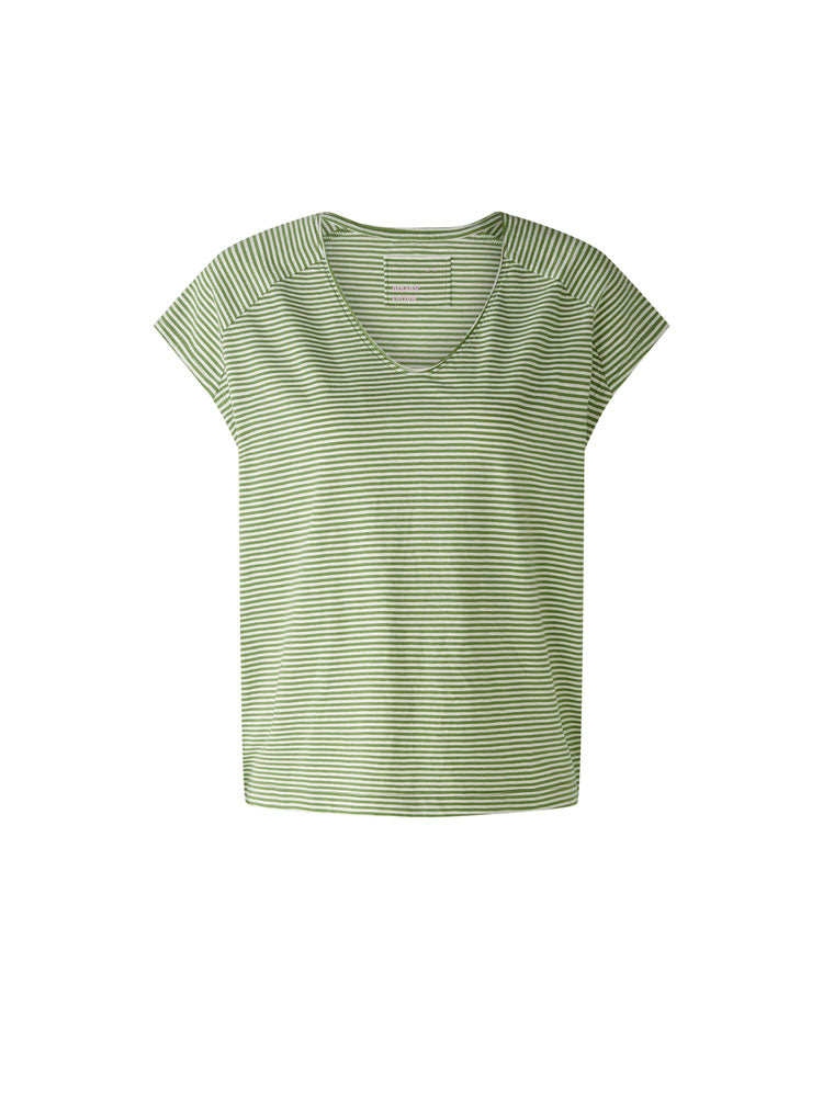 Oui Striped T-Shirt Green &amp; White