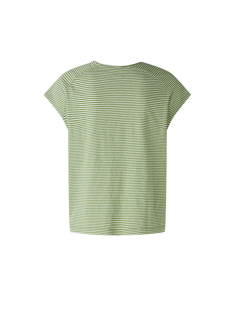 Oui Striped T-Shirt Green &amp; White