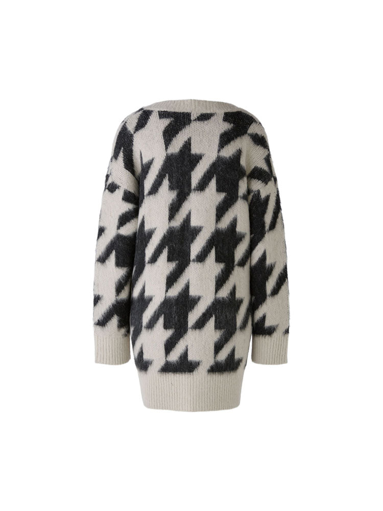 Oui Houndstooth Patterned Cardigan White &amp; Black