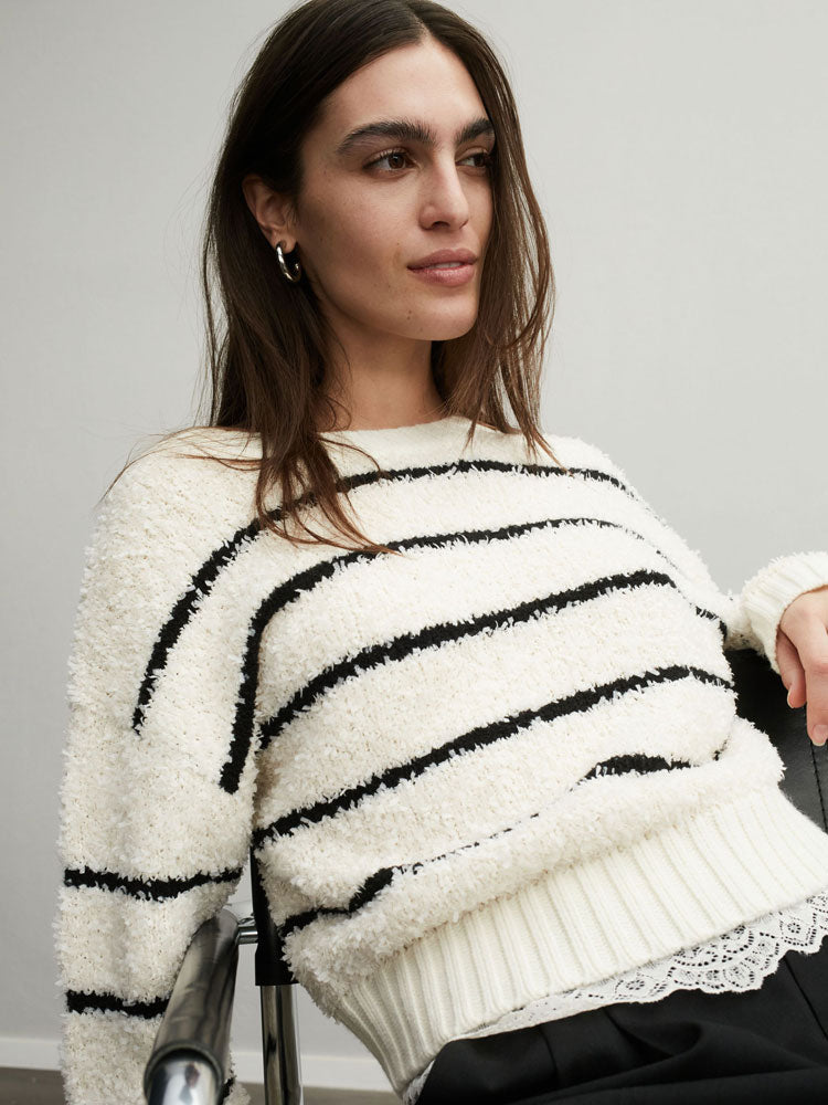 Oui Striped Jumper White &amp; Black