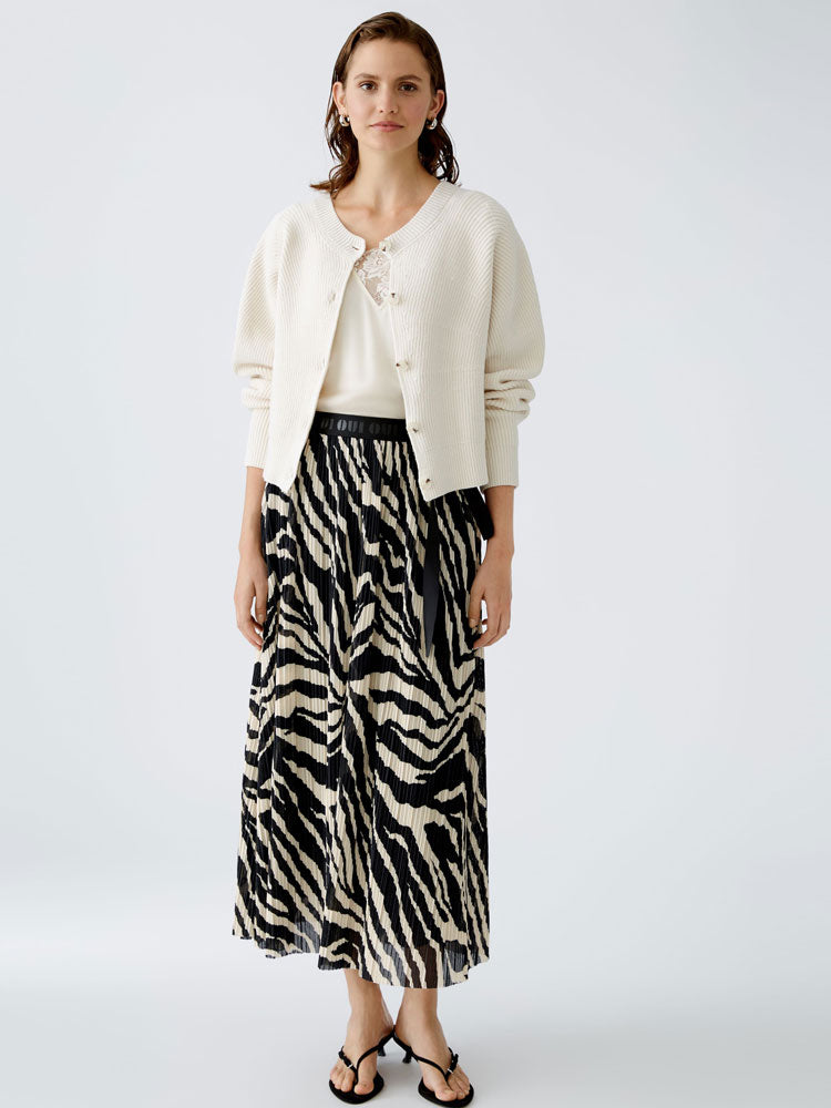 Oui Patterned Maxi Skirt Off White &amp; Black