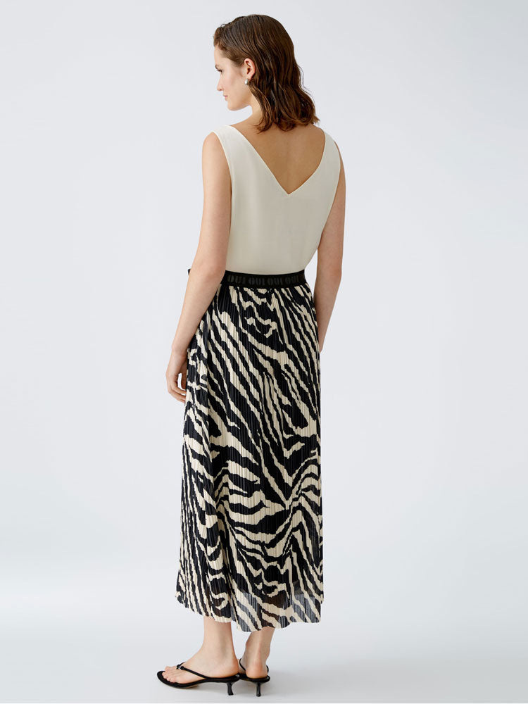 Oui Patterned Maxi Skirt Off White &amp; Black