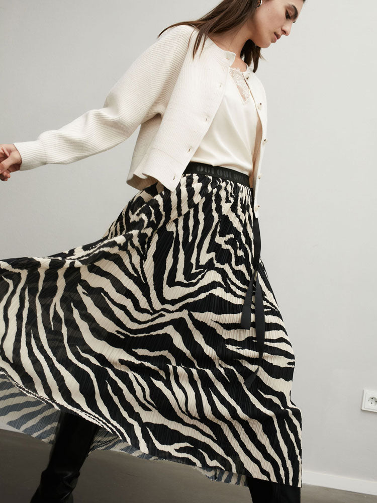 Oui Patterned Maxi Skirt Off White &amp; Black