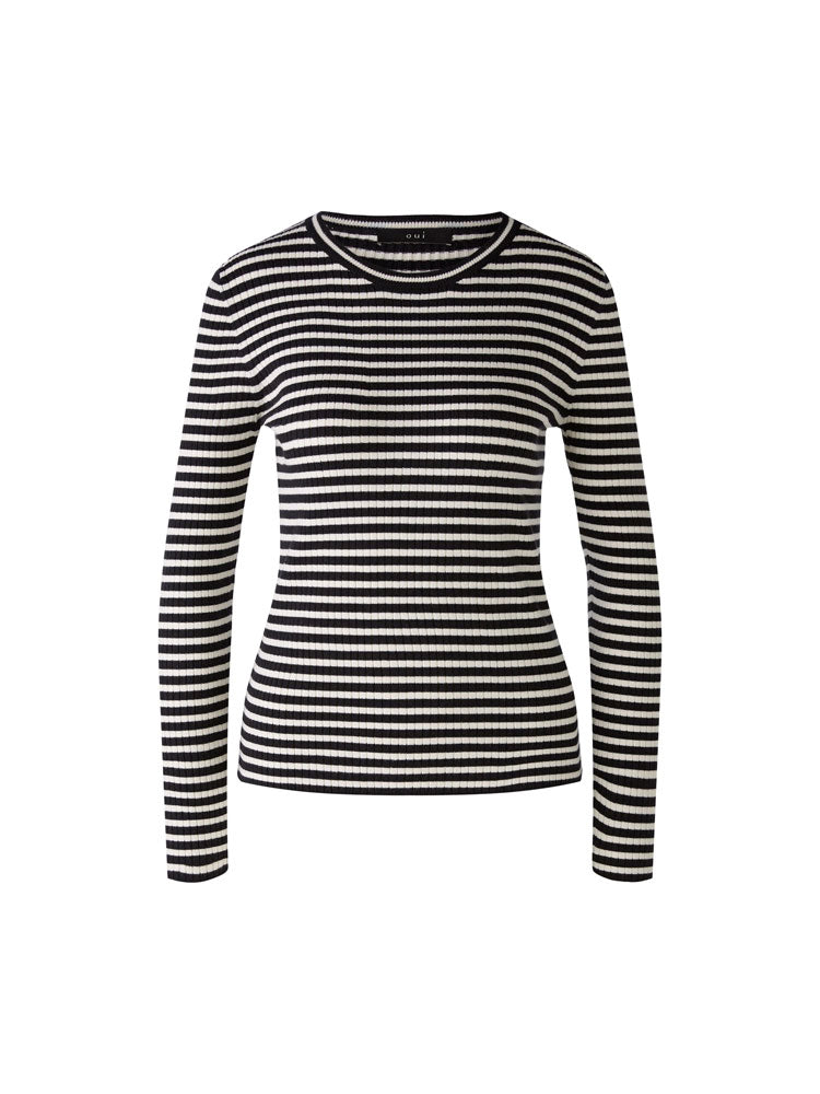 Oui Striped Thin Jumper Black &amp; Off White