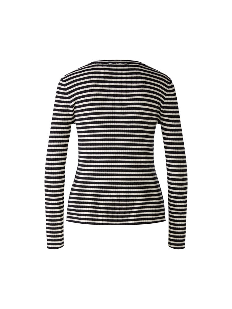 Oui Striped Thin Jumper Black &amp; Off White