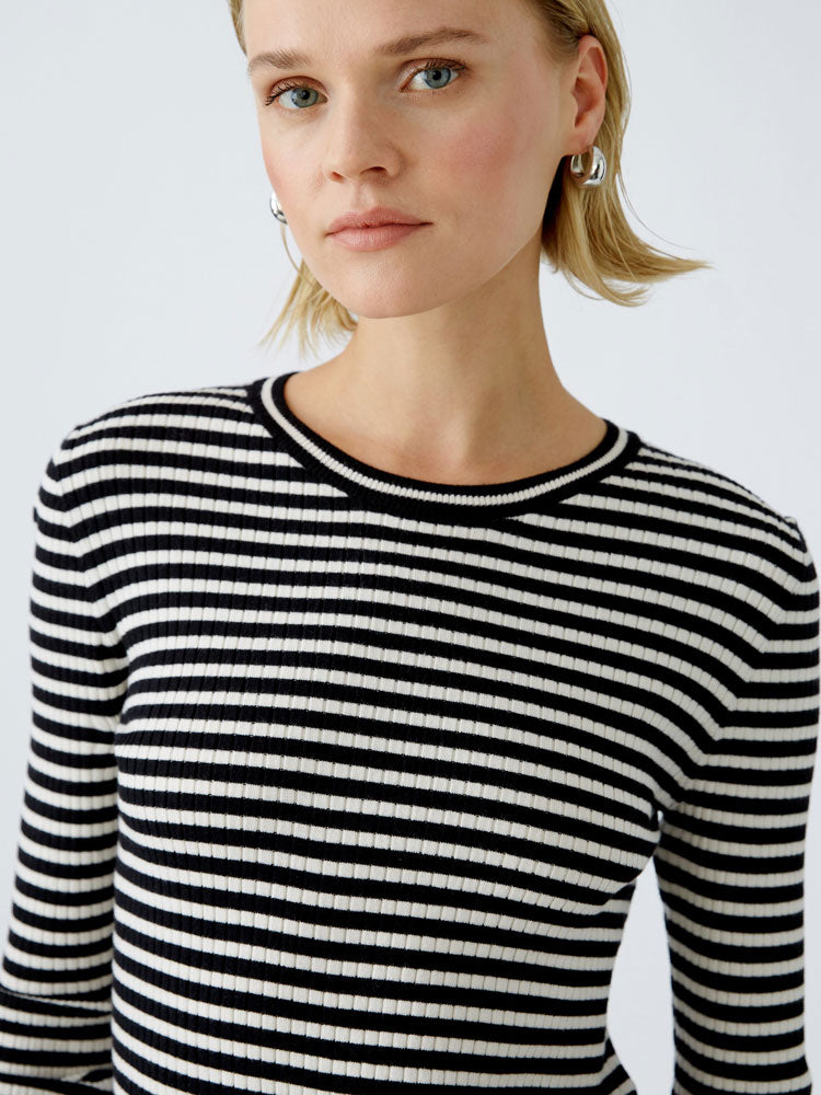 Oui Striped Thin Jumper Black &amp; Off White