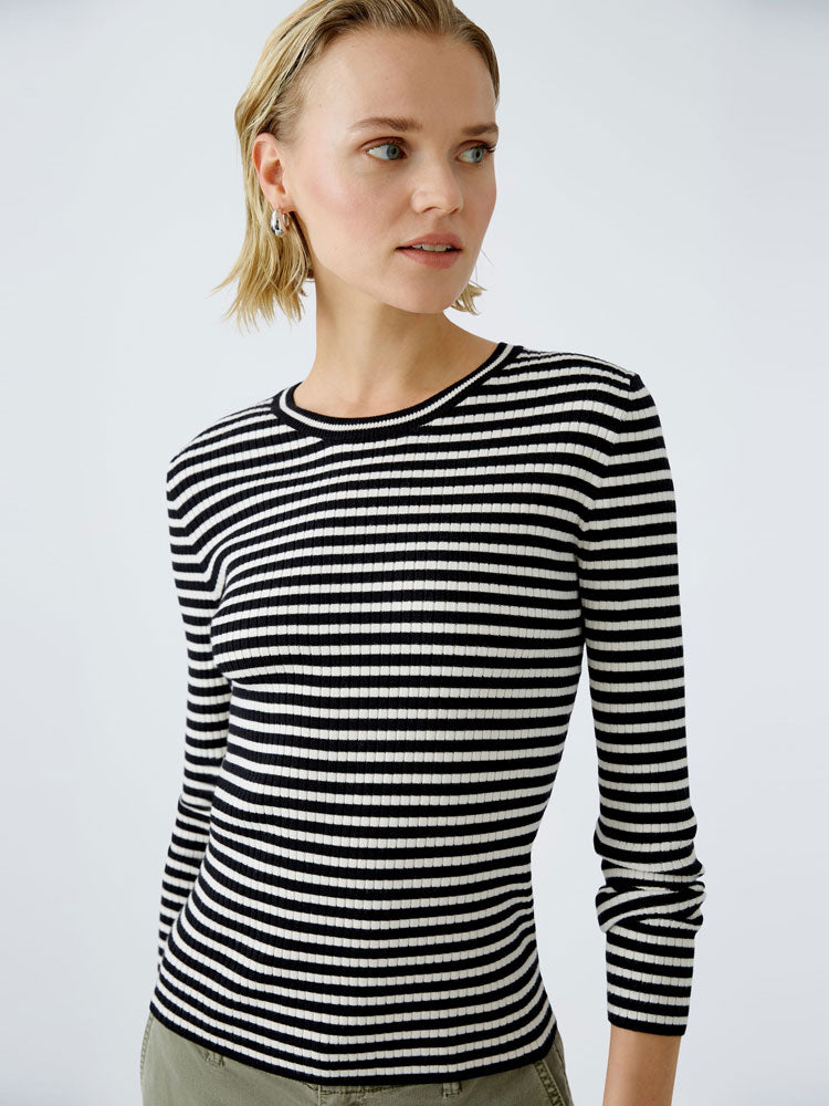 Oui Striped Thin Jumper Black &amp; Off White