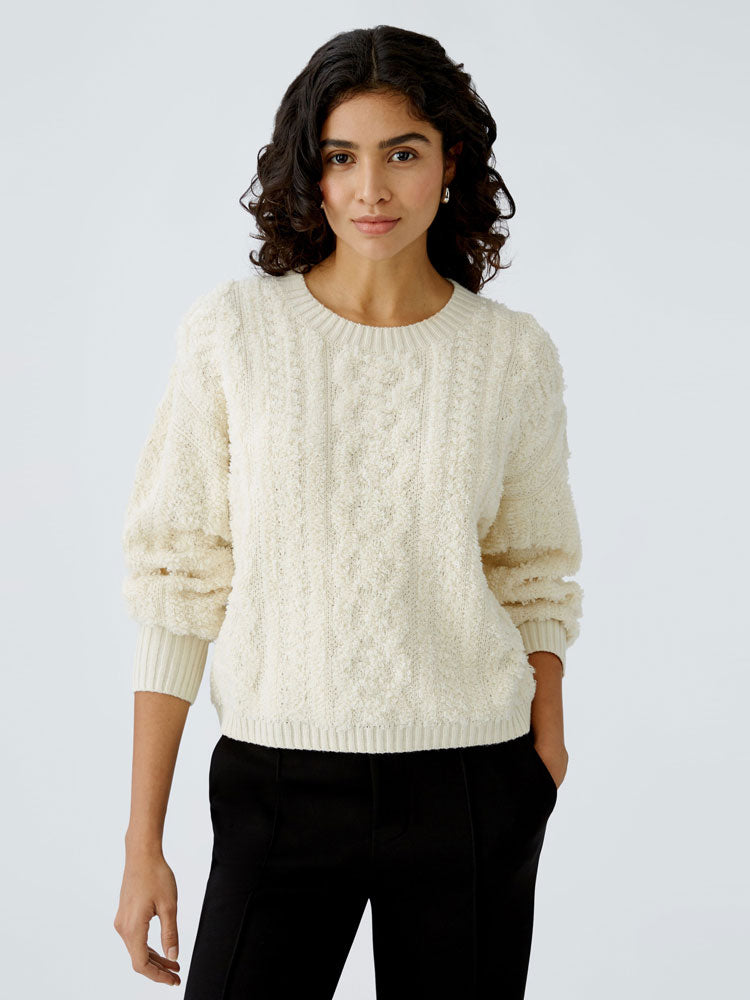 Oui Cable Knit Jumper Off White