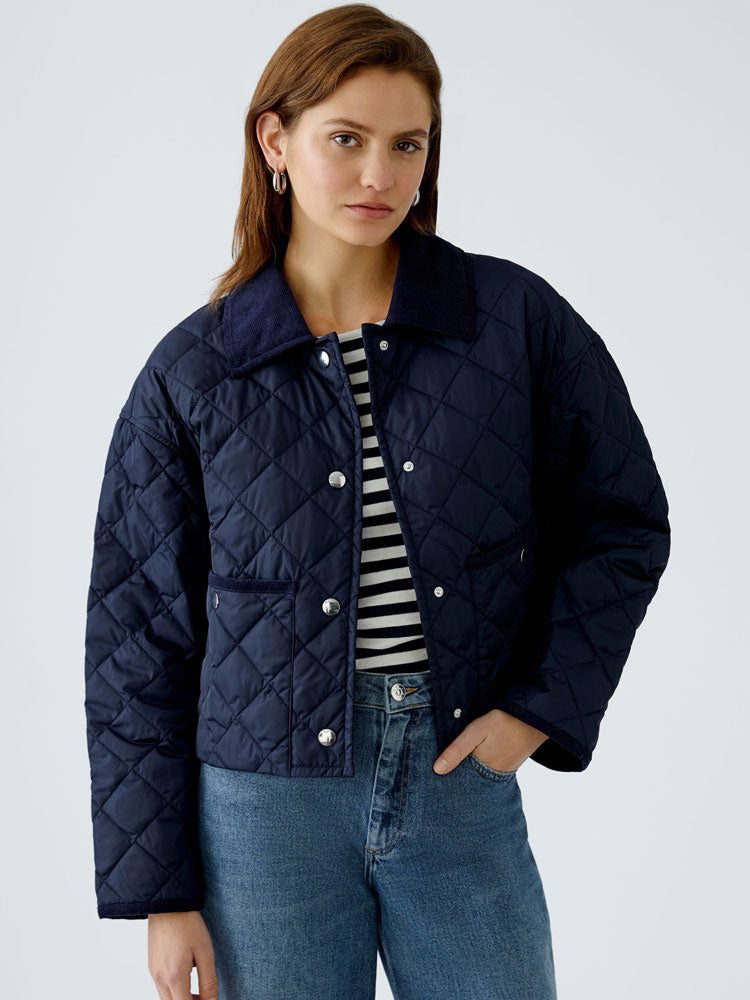 Oui Short Padded Jacket Dark Blue