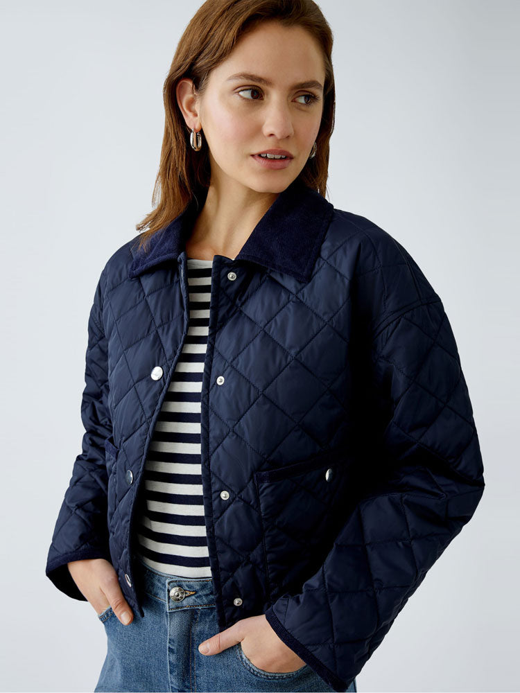 Oui Short Padded Jacket Dark Blue