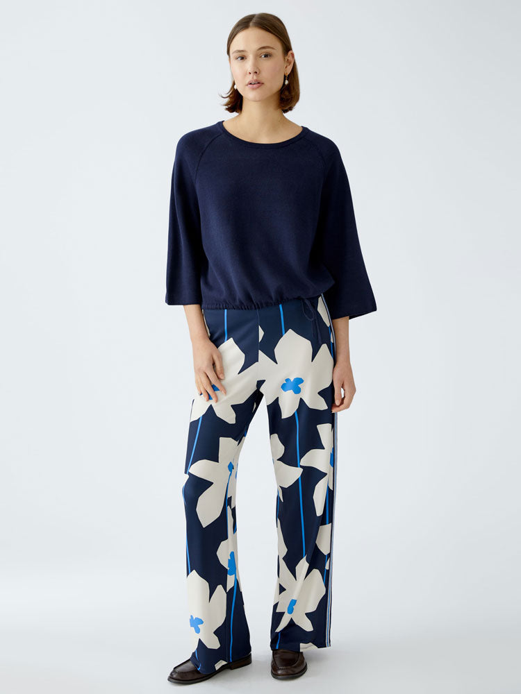 Oui Trousers Dark Blue &amp; White