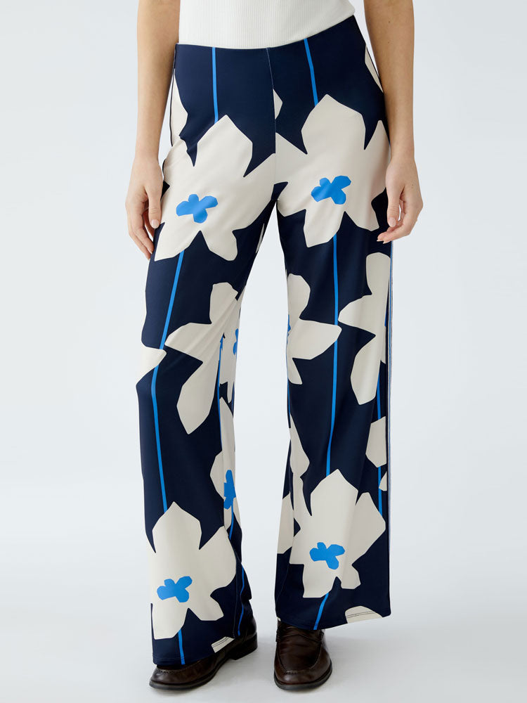 Oui Trousers Dark Blue &amp; White