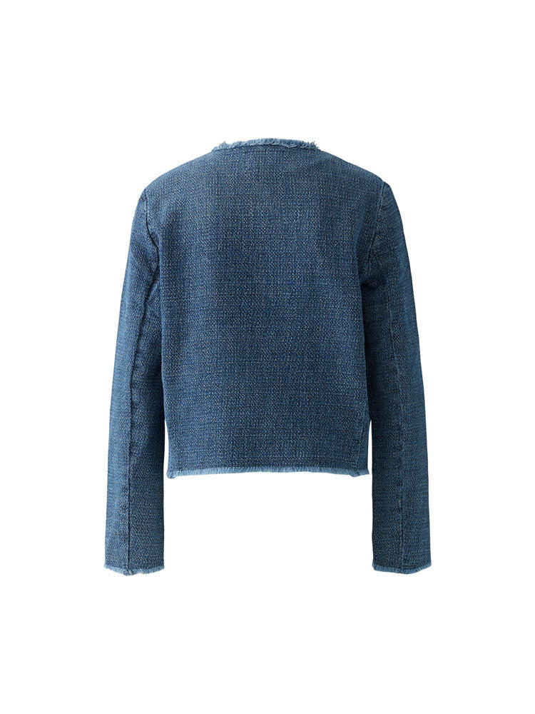 Oui Collarless Jacket Blue Denim