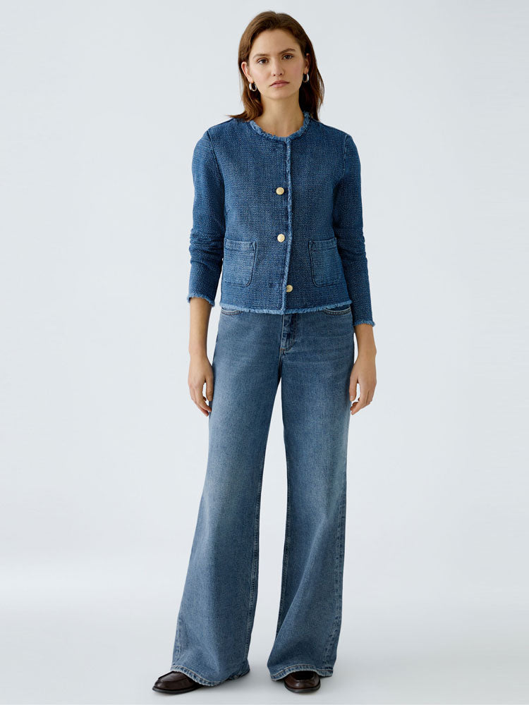 Oui Collarless Jacket Blue Denim