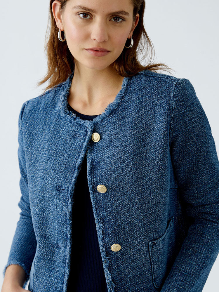 Oui Collarless Jacket Blue Denim