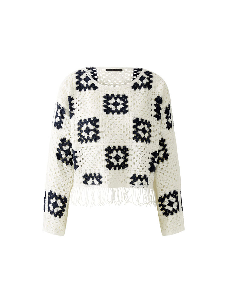 Oui Crochet Jumper White &amp; Blue