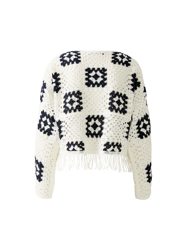 Oui Crochet Jumper White &amp; Blue