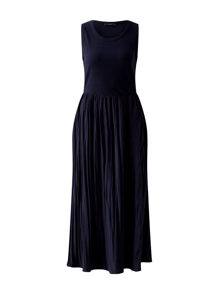 Oui Dress with Pleated Skirt Dark Blue