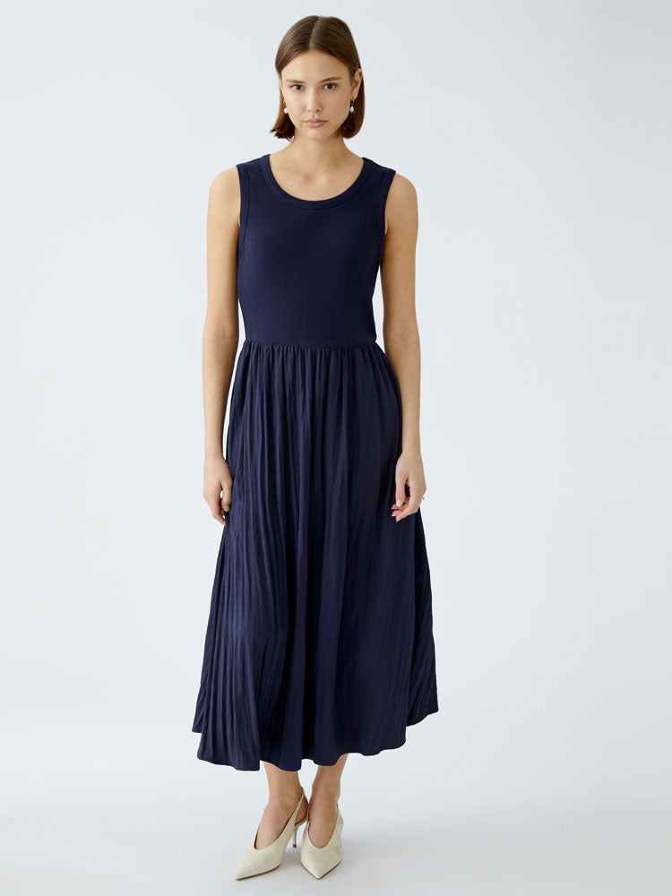 Oui Dress with Pleated Skirt Dark Blue