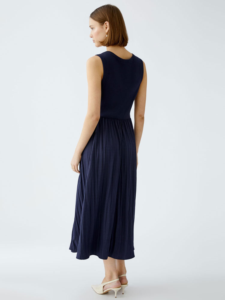 Oui Dress with Pleated Skirt Dark Blue