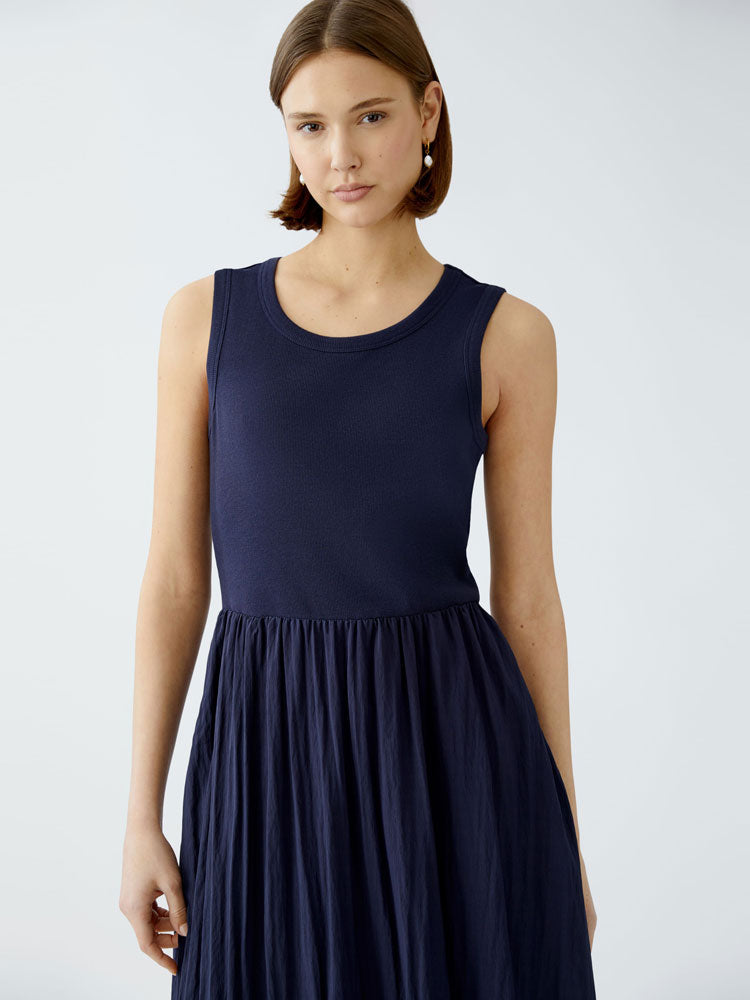 Oui Dress with Pleated Skirt Dark Blue