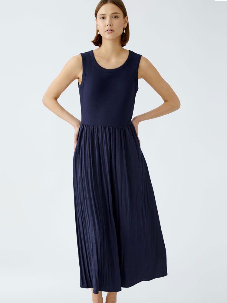 Oui Dress with Pleated Skirt Dark Blue