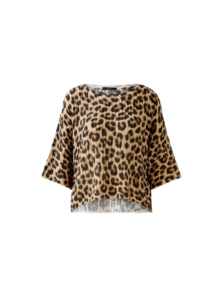 Oui Animal Print Jumper Light Brown &amp; Black