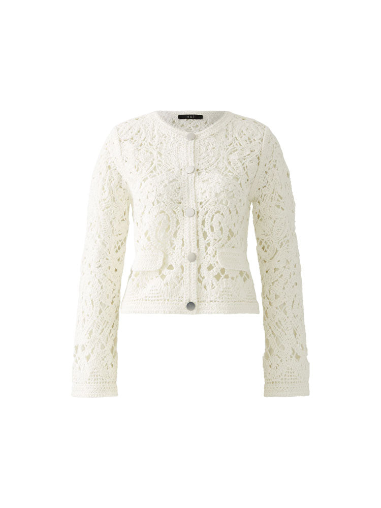 Oui Lace Effect Crochet Cardigan Cloud Dancer