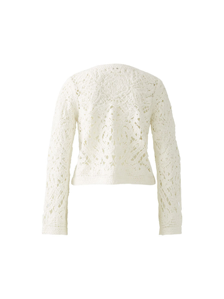 Oui Lace Effect Crochet Cardigan Cloud Dancer