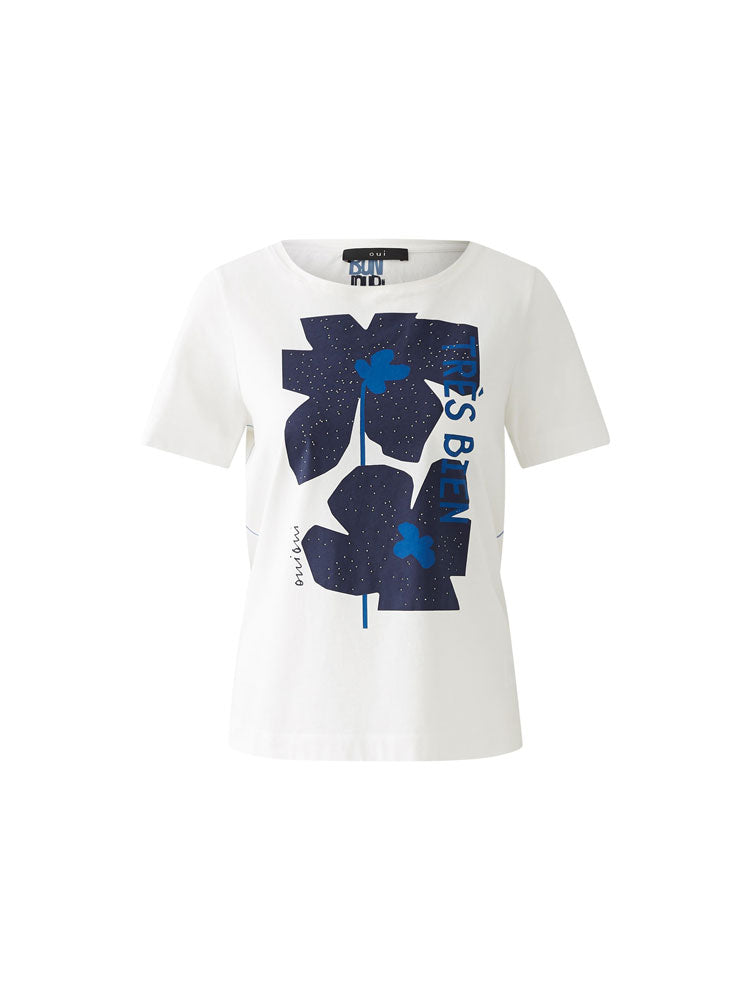 Oui Logo Printed T-Shirt Optic White