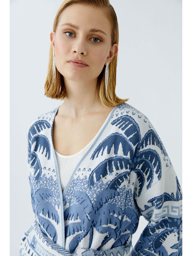 Oui Cardigan Blue &amp; White