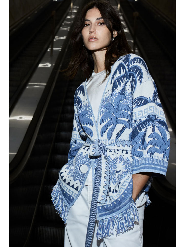 Oui Cardigan Blue &amp; White